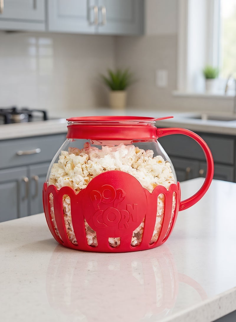 LOOPITYS Microwave Popcorn Popper 3-Quart puffed rice Pot with Temperature Safe Glass, 3-in-1 Lid Measures Kernels and Melts Butter，Made Without BPA，Dishwasher Safe，Corn popcorn, rice popcorn, and millet popcorn can be made in a microwave oven，(red) - Image 1