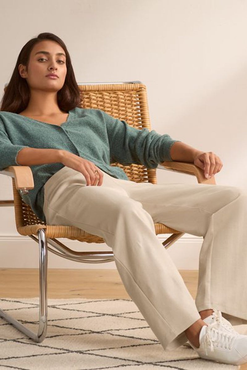 Tchibo Women Regular Fit Stripe No Pocket Pants, Tan  - Image 1