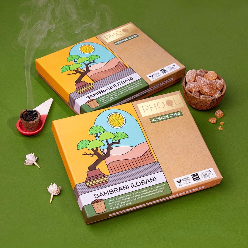 PHOOL LUXURY INCENSE فخامة بخور PHOOL أكواب سامبراني حفل I 16 قطعة حفل 1 حامل مجاني I معتمد من Ecocert طبيعي I ذهوني للعبادة I 100% عطر سامبراني عضوي - Image 5
