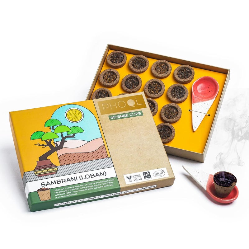 PHOOL LUXURY INCENSE فخامة بخور PHOOL أكواب سامبراني حفل I 16 قطعة حفل 1 حامل مجاني I معتمد من Ecocert طبيعي I ذهوني للعبادة I 100% عطر سامبراني عضوي - Image 2