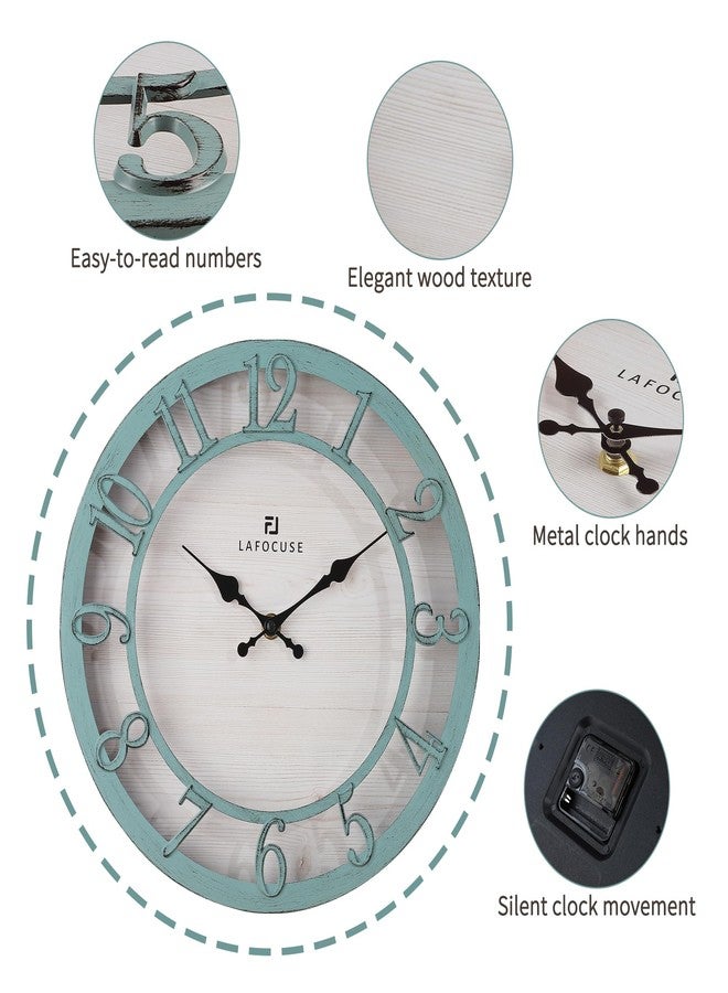 Lafocuse 12 Inch Farmhouse Vintage Wall Clock Teal Silent Non Ticking, Shabby Chic Rustic Kitchen Clocks Green Turquoise with 3D Numerals for Living Room Bedroom Office Home Decor - Image 5