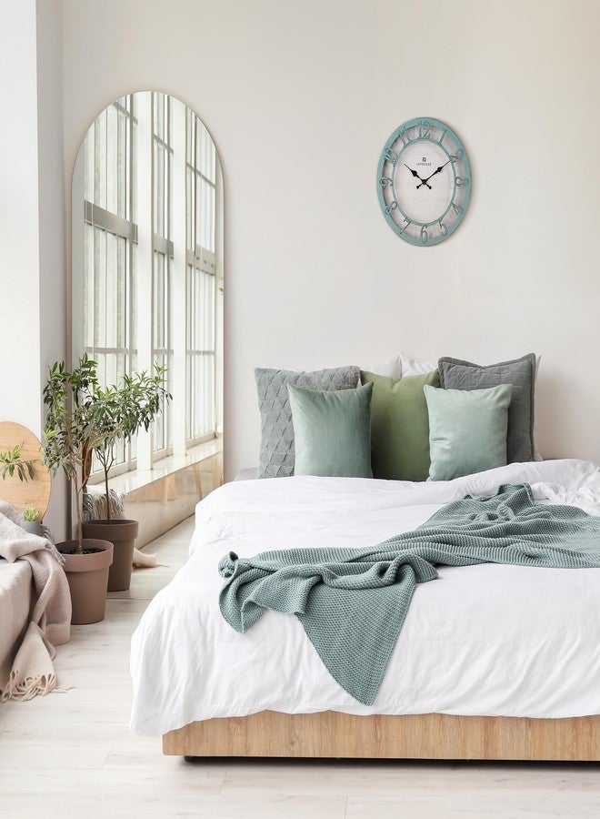 Lafocuse 12 Inch Farmhouse Vintage Wall Clock Teal Silent Non Ticking, Shabby Chic Rustic Kitchen Clocks Green Turquoise with 3D Numerals for Living Room Bedroom Office Home Decor - Image 4