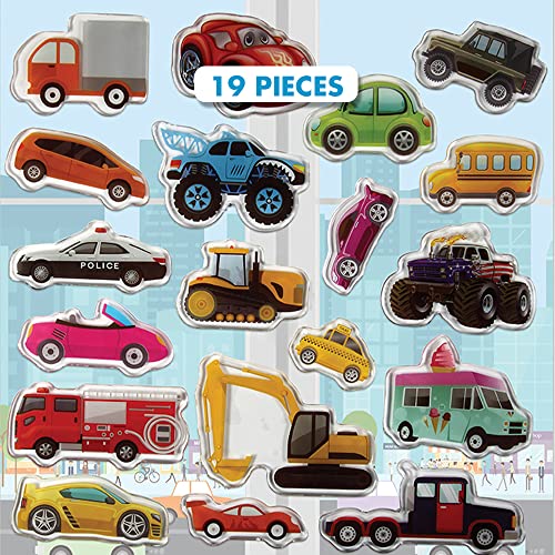 JesPlay Cars Trucks & Construction Gel Window Clings for Kids - Window Stickers for Toddlers, Monster Truck Gel Clings, Window Decals Kids Jelly Reusable Sticker - Car Plane Airplane Activities (Jesplay USA) - Image 1
