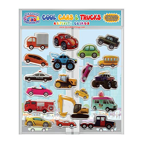 JesPlay Cars Trucks & Construction Gel Window Clings for Kids - Window Stickers for Toddlers, Monster Truck Gel Clings, Window Decals Kids Jelly Reusable Sticker - Car Plane Airplane Activities (Jesplay USA) - Image 2