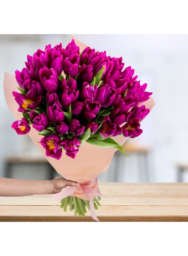 زهور طازجة 20 Purple tulips bouquet - Image 2