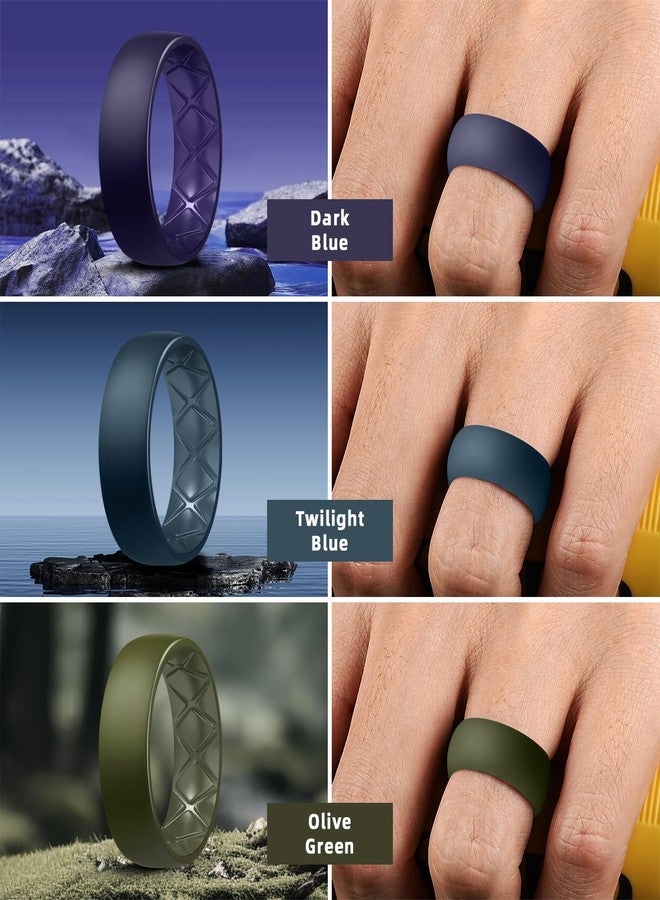 Egnaro Silicone Rings for Men with Half Sizes Inner Arc Ergonomic Breathable Design 7 Rings / 4 Rings / 1 Ring - Rubber Wedding Bands 8mm Wide 2.5mm Thick - Image 4