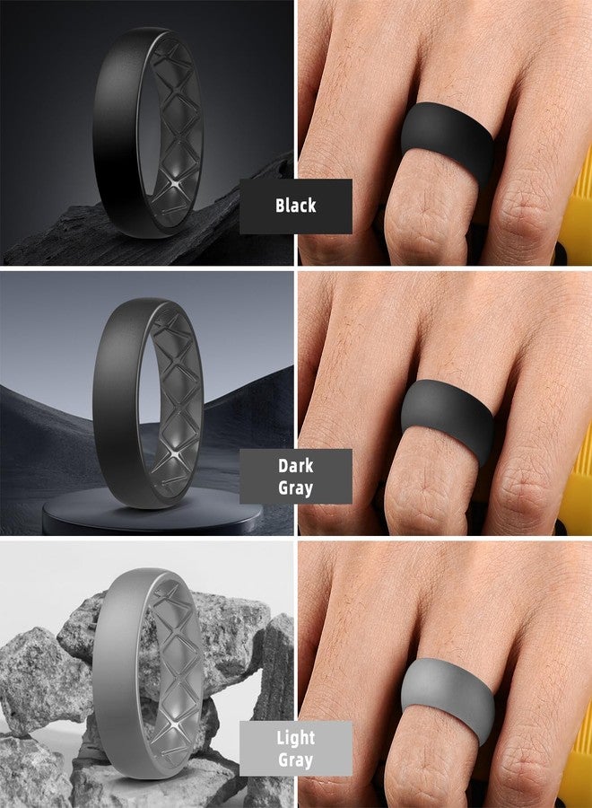 Egnaro Silicone Rings for Men with Half Sizes Inner Arc Ergonomic Breathable Design 7 Rings / 4 Rings / 1 Ring - Rubber Wedding Bands 8mm Wide 2.5mm Thick - Image 3