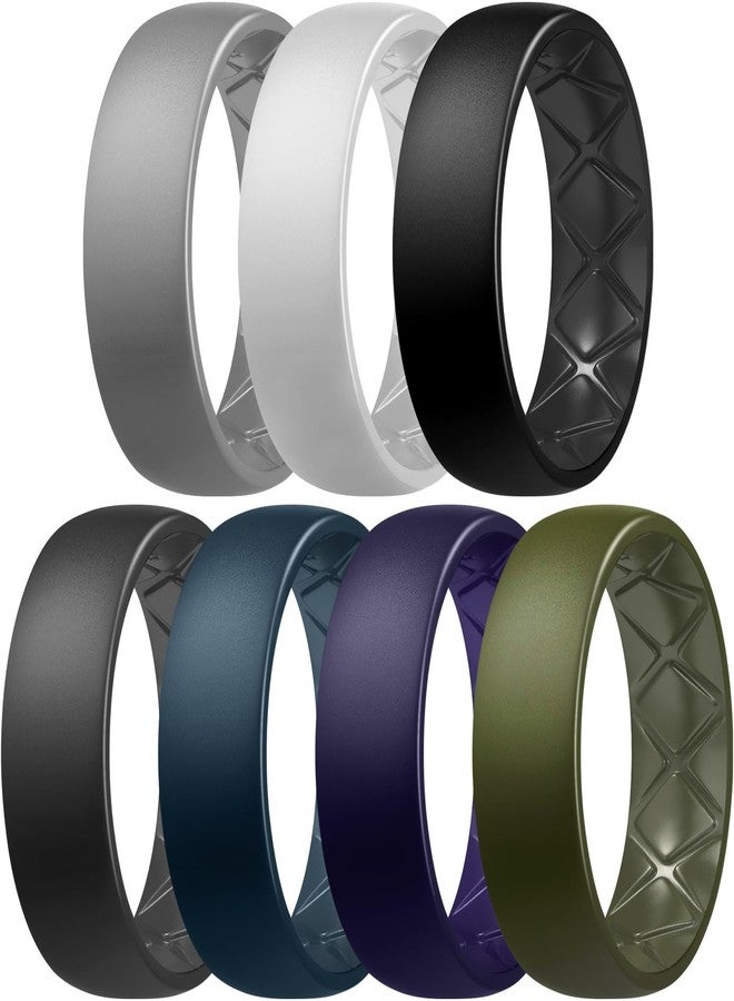 Egnaro Silicone Rings for Men with Half Sizes Inner Arc Ergonomic Breathable Design 7 Rings / 4 Rings / 1 Ring - Rubber Wedding Bands 8mm Wide 2.5mm Thick - Image 1