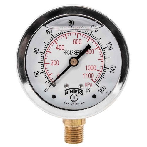 Winters Instruments Winters 2-1/2" Dial Size, Liquid Filled Pressure Gauge, Potable Brass Internals, 304 Stainless Steel Case, Dual Scale 0-160 psi/kPa, 1.5% Acc, 1/4" NPT Bottom Mount, Drinking Water Pressure Gauge - Image 5