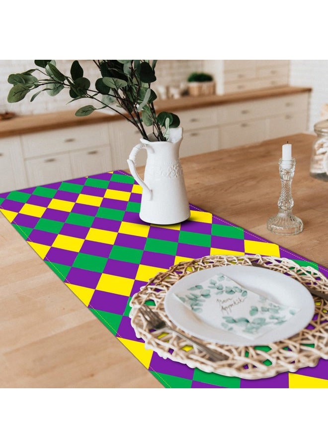 Wehhbtye 2PC Mardi Gras Table Runner Decor-12 x71 Fabric Carnival Table Runner with Tassels,Purple Yellow Green New Orleans Mardigras Diamond Dresser Scarves for Table Dinner Holiday Party - Image 5