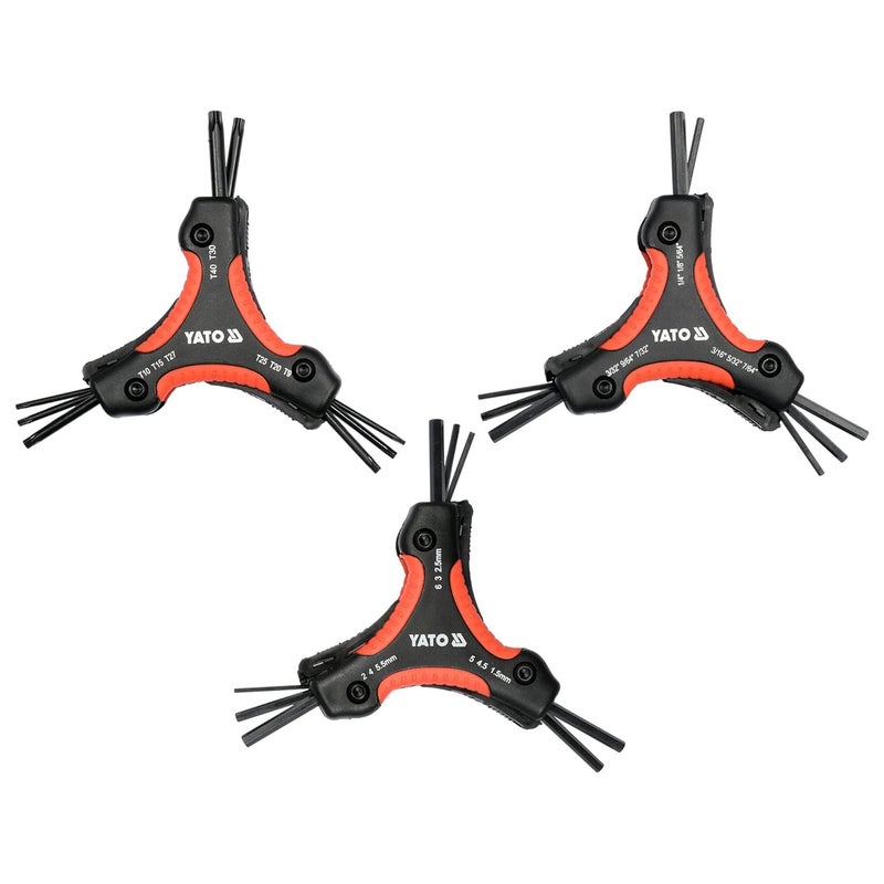 Yato مجموعة مفاتيح سداسية ياتو 26 قطعة مجموعة مفاتيح احترافية مفاتيح توركس مقبض من الألمنيوم فولاذ CrV للسيارات - Image 3