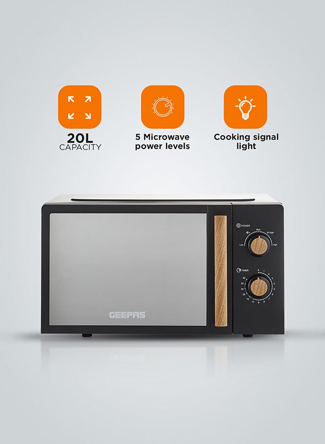 GEEPAS 20 L Microwave Oven 5 Power Levels | Cooking End Signal and LED Light, 35 Minute Timer | Mirrored Glass Door, Perfect for Preparing Simple Dishes, Oatmeal, Soups, Microwave-Friendly Recipes| 2 Years Warranty GMO34062UK-BK Black 20 L 700 W GMO34062UK-BK black - Image 3