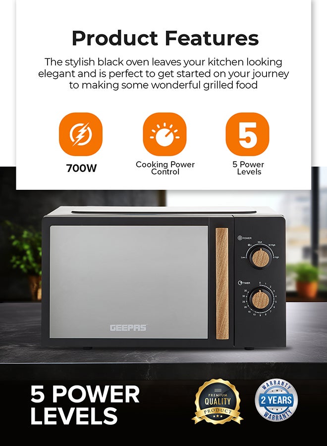 GEEPAS 20 L Microwave Oven 5 Power Levels | Cooking End Signal and LED Light, 35 Minute Timer | Mirrored Glass Door, Perfect for Preparing Simple Dishes, Oatmeal, Soups, Microwave-Friendly Recipes| 2 Years Warranty GMO34062UK-BK Black 20 L 700 W GMO34062UK-BK black - Image 5