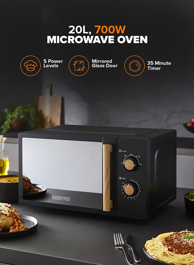 GEEPAS 20 L Microwave Oven 5 Power Levels | Cooking End Signal and LED Light, 35 Minute Timer | Mirrored Glass Door, Perfect for Preparing Simple Dishes, Oatmeal, Soups, Microwave-Friendly Recipes| 2 Years Warranty GMO34062UK-BK Black 20 L 700 W GMO34062UK-BK black - Image 4