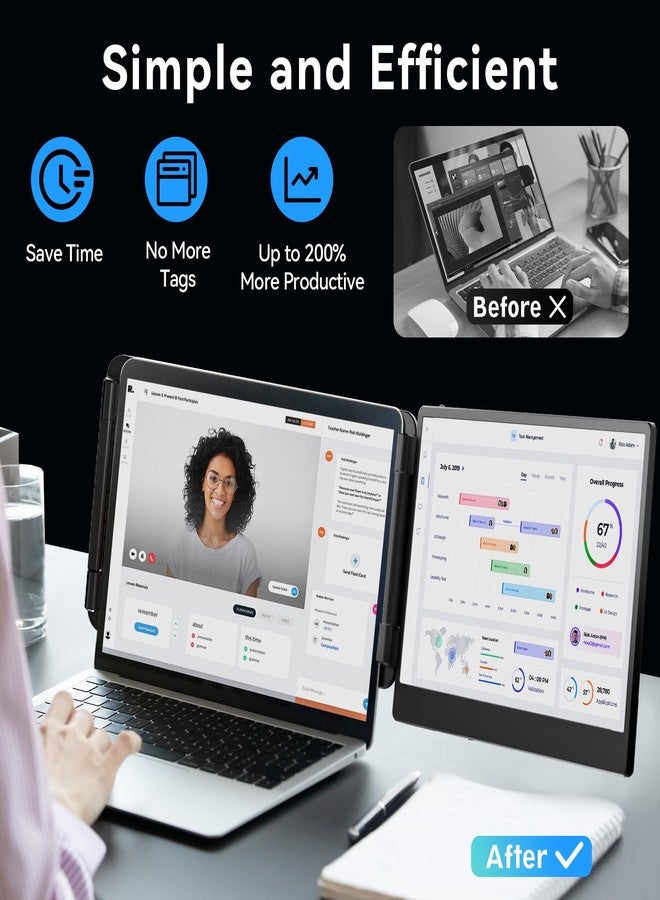 شاشة SIUT لتوسيع شاشة الكمبيوتر المحمول - شاشتان ممتدتان مقاس 14 بوصة بتقنية IPS ودقة FHD 1080P لأجهزة الكمبيوتر المحمولة من 13 إلى 17 بوصة، متوافقة مع منافذ Type-C/HDMI/USB-A، تعمل بنظامي التشغيل Windows وMac، مناسبة للسفر والعمل. - Image 4