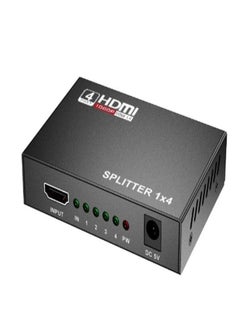 موزع HDMI بأربعة منافذ بدقة كاملة الوضوح مع مؤشر LED باللون الأسود