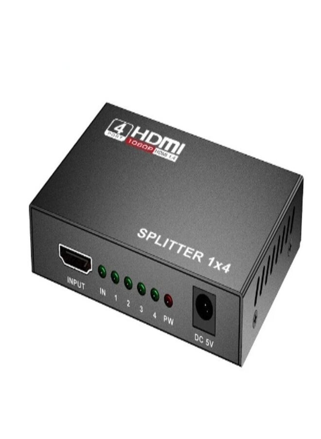 اتش دي ام اي - موزع HDMI بأربعة منافذ بدقة كاملة الوضوح مع مؤشر LED باللون الأسود - Image 1