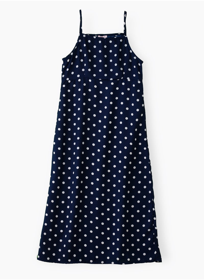 Jelliene Girls' Navy Blue Polka Dot Spaghetti Strap Maxi Dress  - Image 1