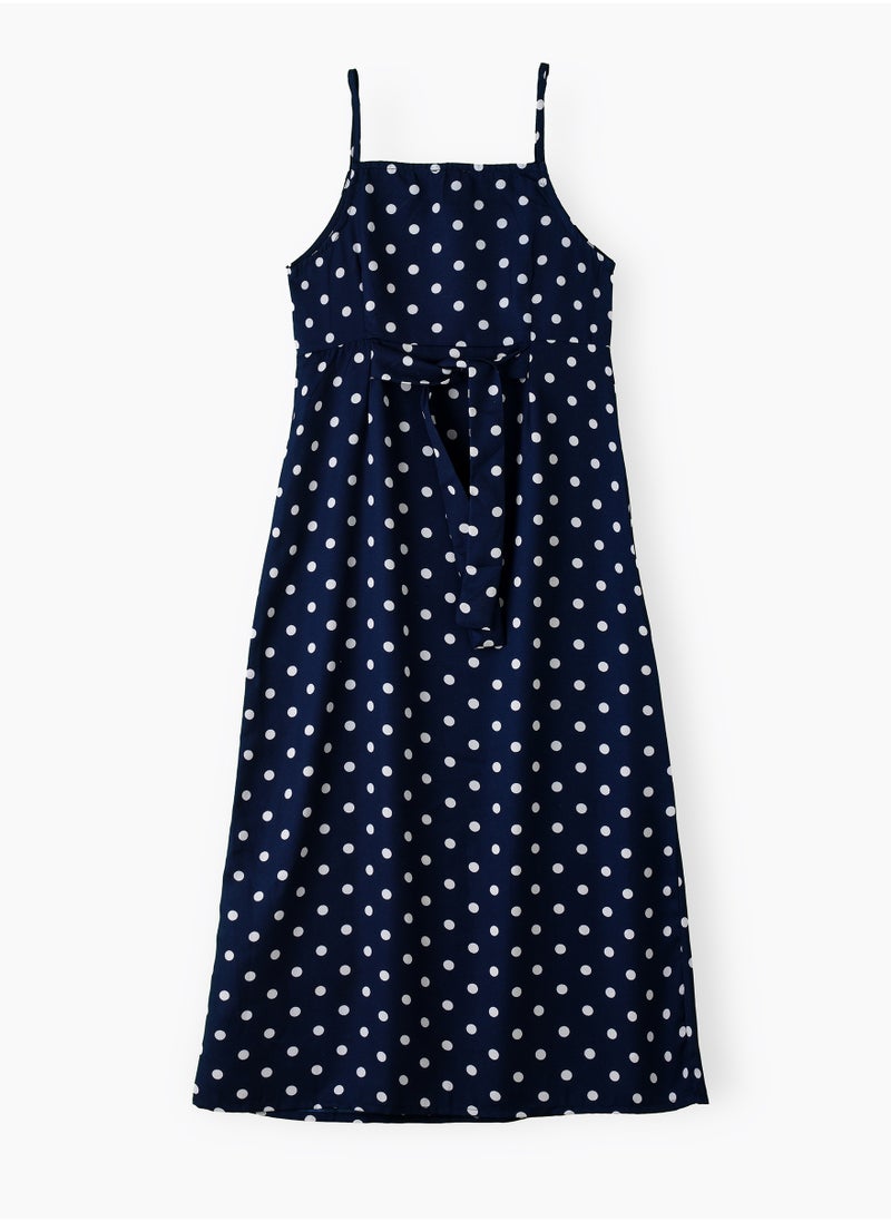 Jelliene Girls' Navy Blue Polka Dot Spaghetti Strap Maxi Dress  - Image 2