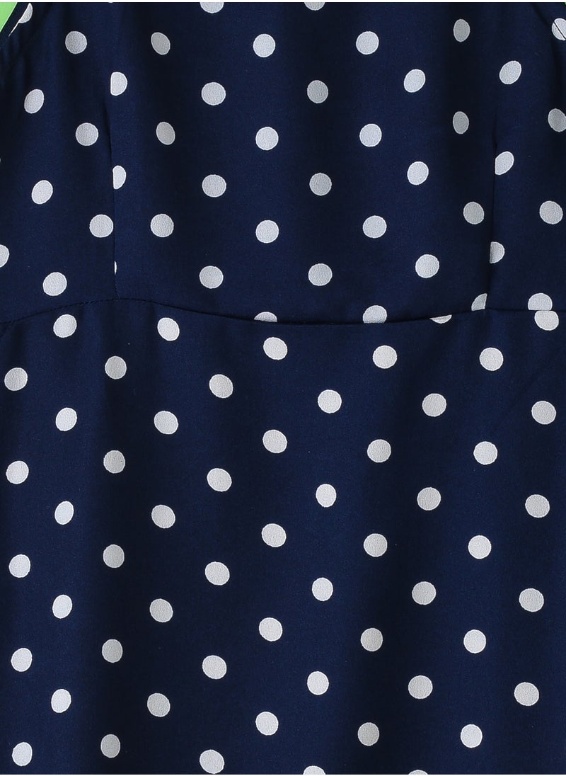Jelliene Girls' Navy Blue Polka Dot Spaghetti Strap Maxi Dress  - Image 3