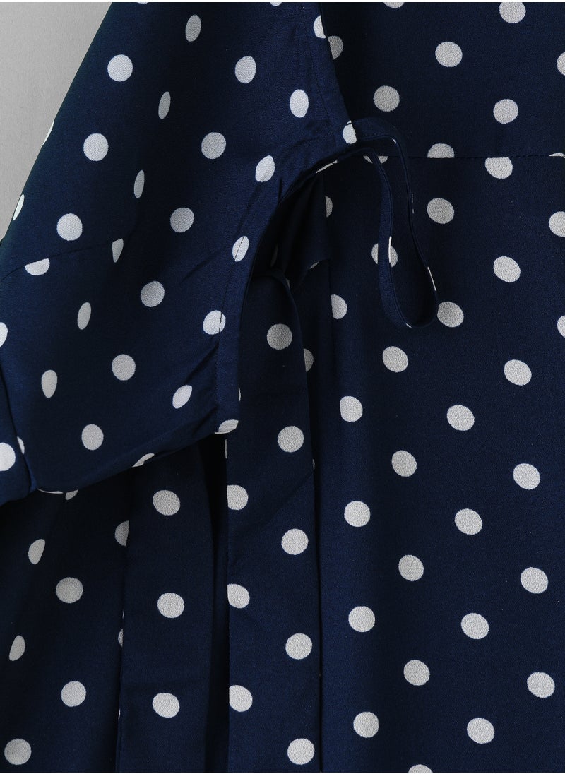 Jelliene Girls' Navy Blue Polka Dot Spaghetti Strap Maxi Dress  - Image 4