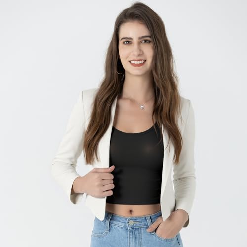 Beninos بليزر نسائي قصير بأكمام طويلة مفتوح من بنينوس (806 أبيض، م) - Image 4