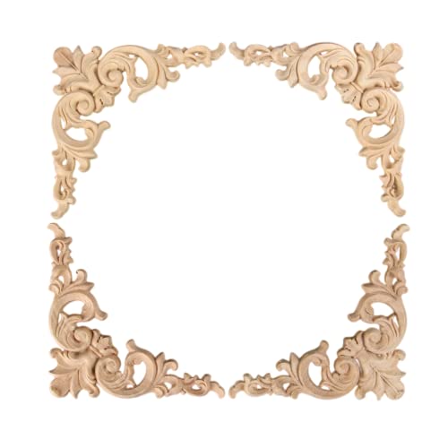 MUXSAM 4-Pack Wood Applique Onlay, Unpainted Wooden Carved Corner Decals, Retro Carvings Embellishments for Door Cabinet Bed Wall Mantel Mirror Wardrobe Cupboard Dresser Upgrade, 12x12cm/4.7x4.7in - Image 1