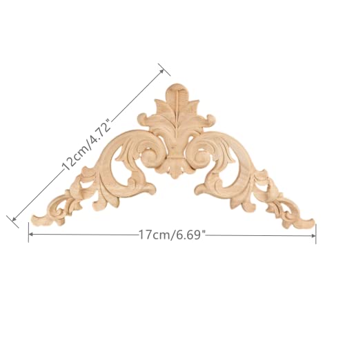 MUXSAM 4-Pack Wood Applique Onlay, Unpainted Wooden Carved Corner Decals, Retro Carvings Embellishments for Door Cabinet Bed Wall Mantel Mirror Wardrobe Cupboard Dresser Upgrade, 12x12cm/4.7x4.7in - Image 2