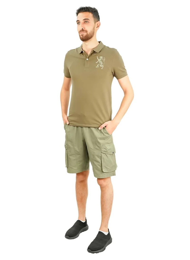 جيوردانو بولو رجالي بنقش أسد ثلاثي الأبعاد بقصة ضيقة وتطريز جريء من قماش البيكيه الفاخر