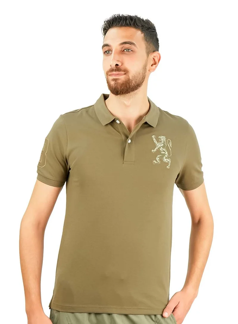 Men's 3D Lion Polo: Slim Fit, Bold Embroidery, Premium Pique