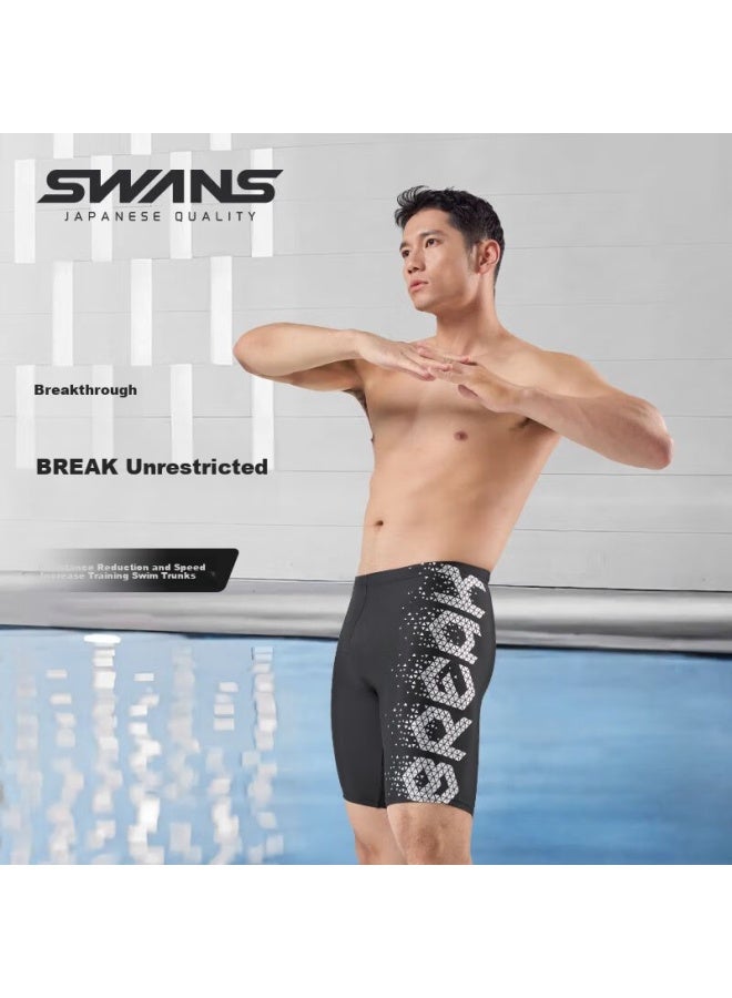 Speed Vision Swans Men's Swim Shorts, Professional Knee-length Swimming Trunks, Quick-drying, Chlorine-resistant, Anti-embarrassment, 254 Black And Silver, Size M - Image 1