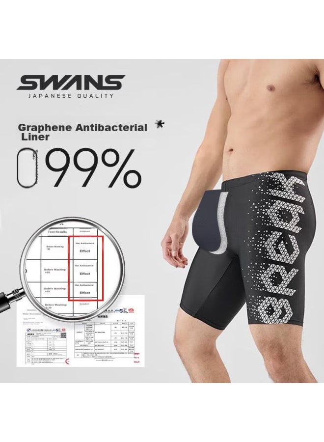 Speed Vision Swans Men's Swim Shorts, Professional Knee-length Swimming Trunks, Quick-drying, Chlorine-resistant, Anti-embarrassment, 254 Black And Silver, Size M - Image 4