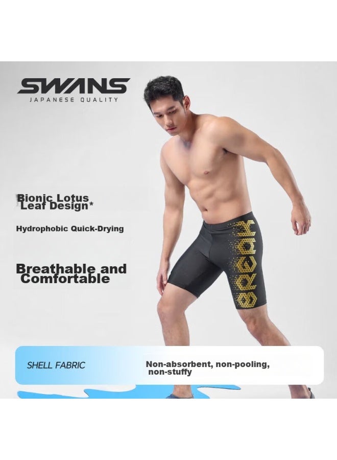 Speed Vision Swans Men's Swim Shorts, Professional Knee-length Swimming Trunks, Quick-drying, Chlorine-resistant, Anti-embarrassment, 254 Black And Silver, Size M - Image 3