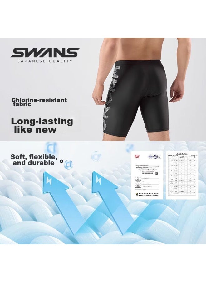 Speed Vision Swans Men's Swim Shorts, Professional Knee-length Swimming Trunks, Quick-drying, Chlorine-resistant, Anti-embarrassment, 254 Black And Silver, Size M - Image 5