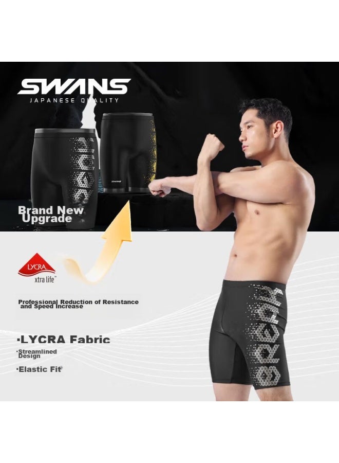 Speed Vision Swans Men's Swim Shorts, Professional Knee-length Swimming Trunks, Quick-drying, Chlorine-resistant, Anti-embarrassment, 254 Black And Silver, Size M - Image 2