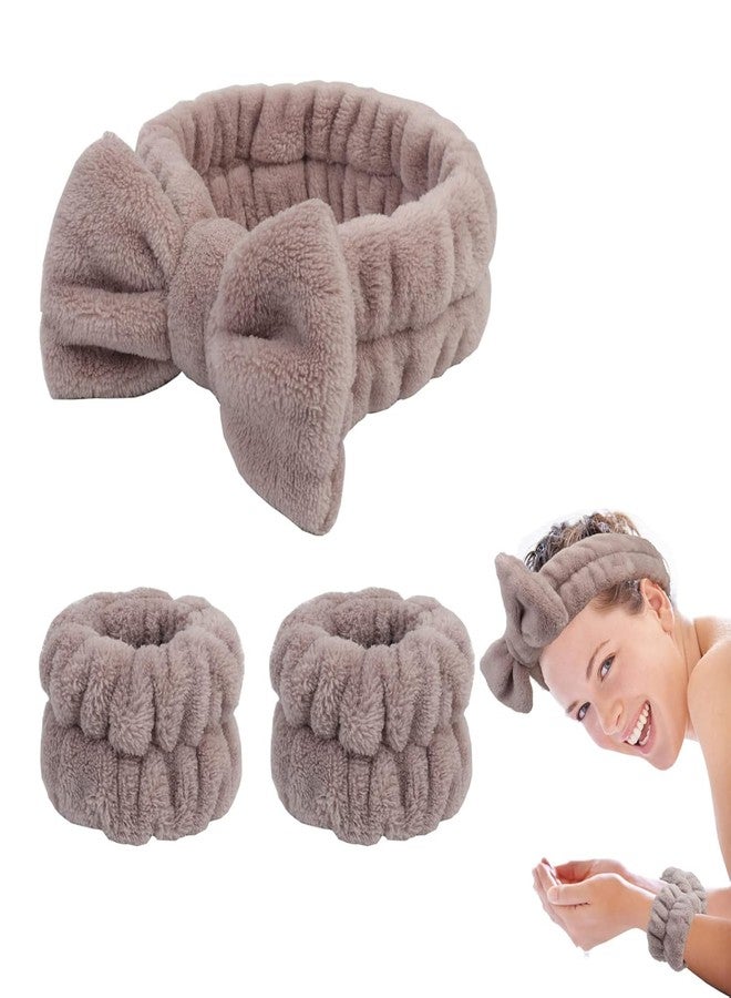 VALUEVIBES SOFT SPA Headband & Wrist Wash Bands Set - Cute Elastic Skincare Headbands & Absorbent Wristbands for Washing Face, Makeup, and Skincare (LIGHT BROWN, M) - Image 1