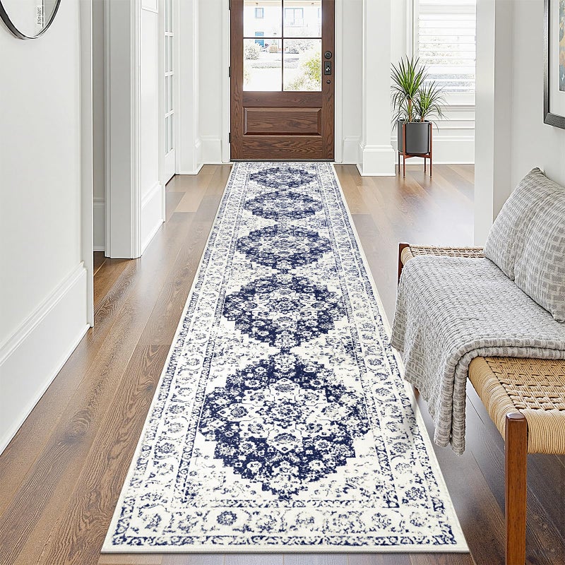 Pauwer Hallway Runner Rug 2x10 Long Washable Kitchen Rugs Runner Farmhouse Vintage Medallion Area Rug Carpet Soft Throw Rugs for Bedroom Non Slip Floor Runner for Entryway Laundry