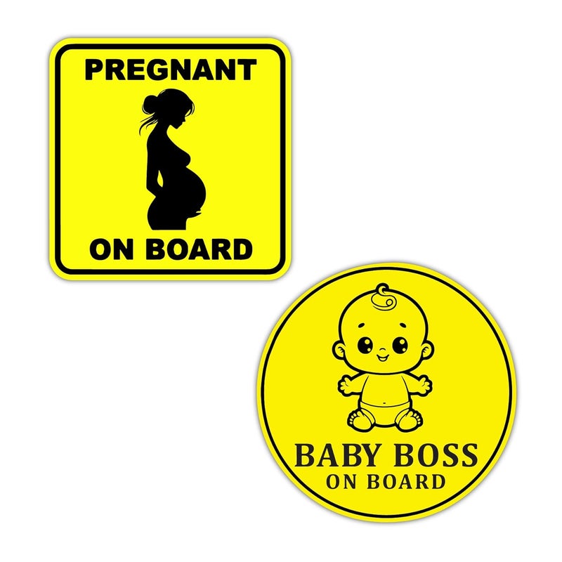 Stickloop Bump On Board and Baby On Board Car Sticker | Pregnant Women and Kids Safety Sign Window Sticker for Vehicle Glass (Pregnant & Boss Baby On Board) - Image 1