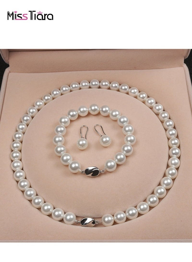 MissTiara - 4 Pcs Rhinestone Choker Bracelet Ring Earrings Studs Set Double Row Round Diamond Collar Necklace Bridal Evening Dress Accessories for Women Bracelet Stretch Ring Bridal Party Jewelry Silver/Clear - Image 1