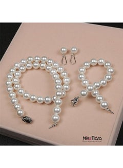 MissTiara 4 Pcs Rhinestone Choker Bracelet Ring Earrings Studs Set Double Row Round Diamond Collar Necklace Bridal Evening Dress Accessories for Women Bracelet Stretch Ring Bridal Party Jewelry Silver/Clear  - Image 2