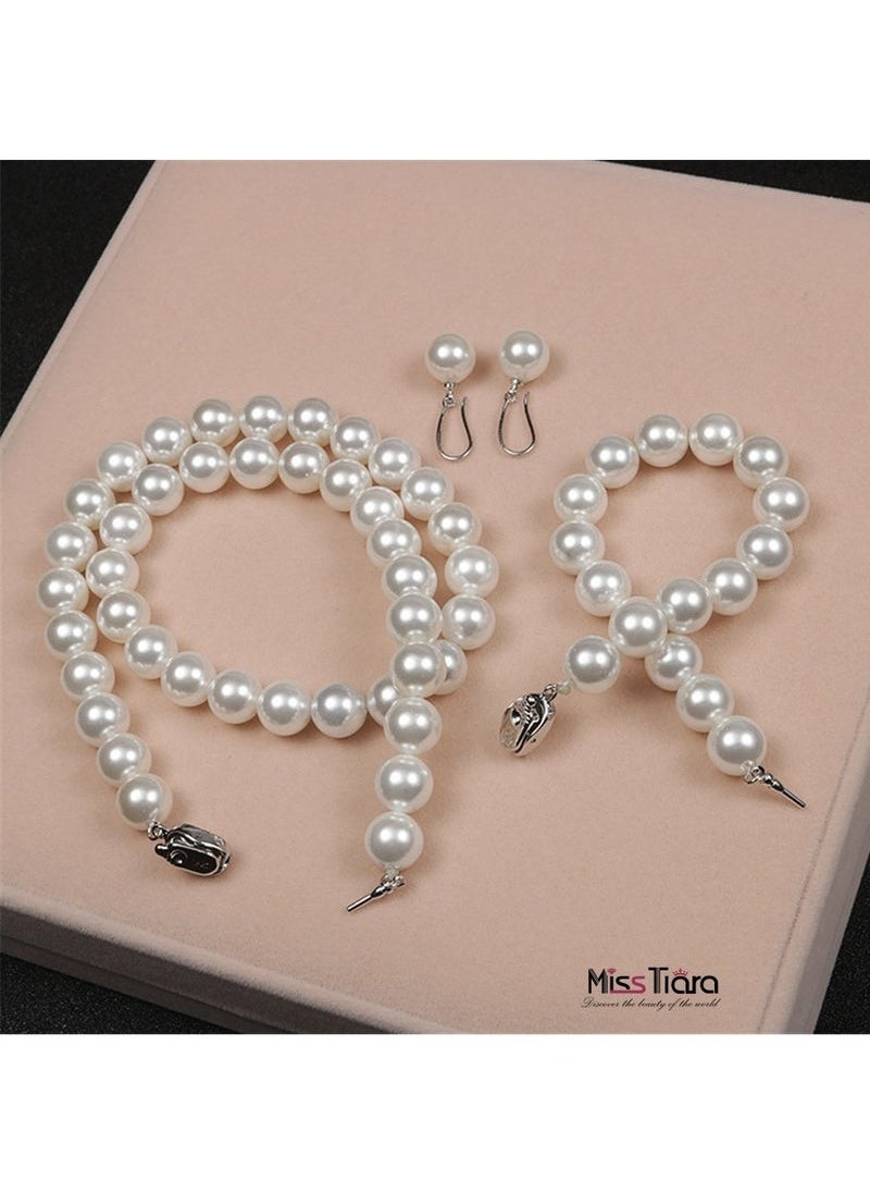 MissTiara - 4 Pcs Rhinestone Choker Bracelet Ring Earrings Studs Set Double Row Round Diamond Collar Necklace Bridal Evening Dress Accessories for Women Bracelet Stretch Ring Bridal Party Jewelry Silver/Clear - Image 1