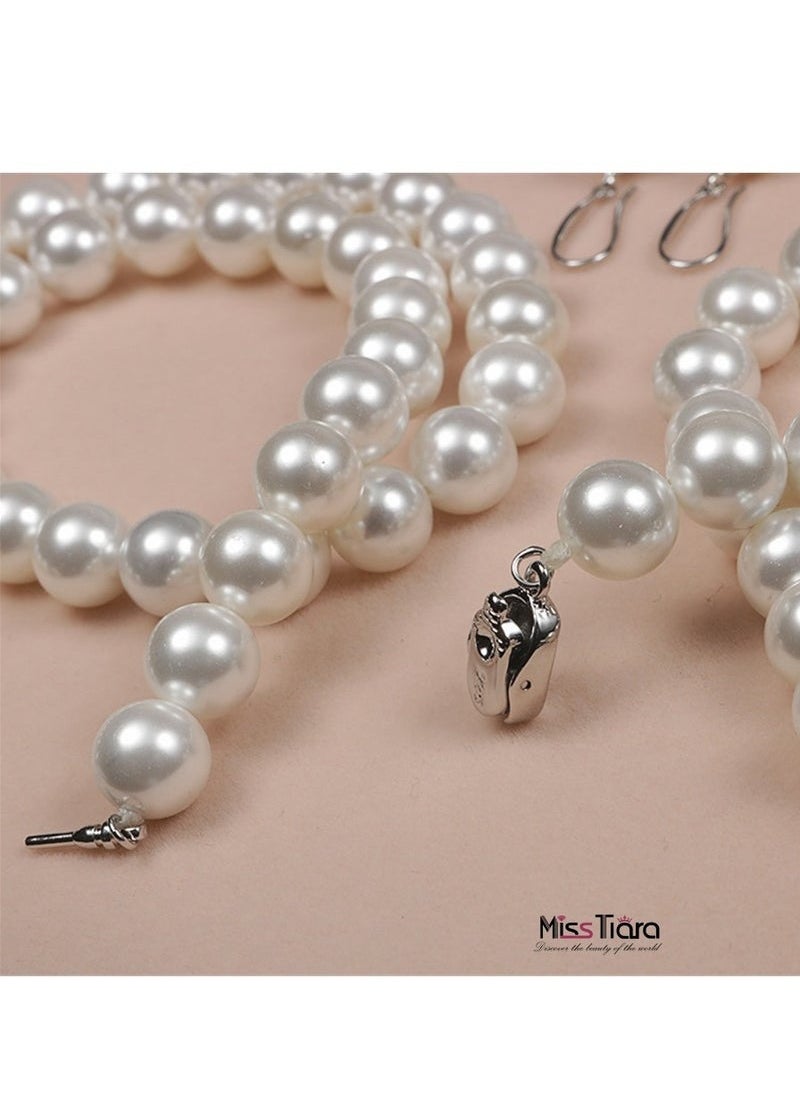 MissTiara - 4 Pcs Rhinestone Choker Bracelet Ring Earrings Studs Set Double Row Round Diamond Collar Necklace Bridal Evening Dress Accessories for Women Bracelet Stretch Ring Bridal Party Jewelry Silver/Clear - Image 1