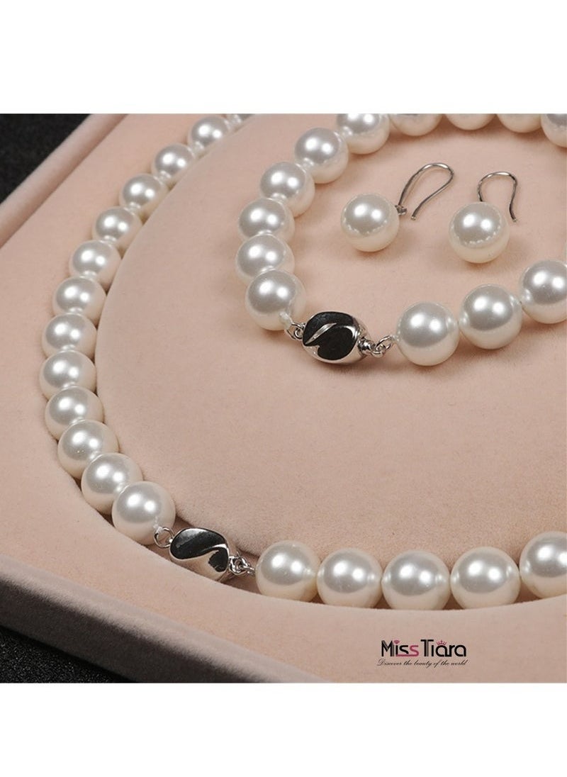 MissTiara - 4 Pcs Rhinestone Choker Bracelet Ring Earrings Studs Set Double Row Round Diamond Collar Necklace Bridal Evening Dress Accessories for Women Bracelet Stretch Ring Bridal Party Jewelry Silver/Clear - Image 1