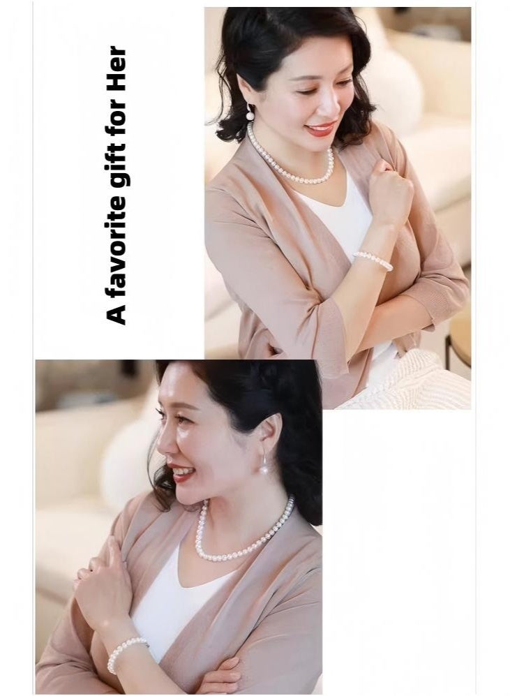 Freshwater Cultured Pearl Necklace Set Includes Stunning Bracelet and Stud Earrings Jewelry for Women Gift for Mother's Day, Anniversary, Birthday, Wedding - Image 2