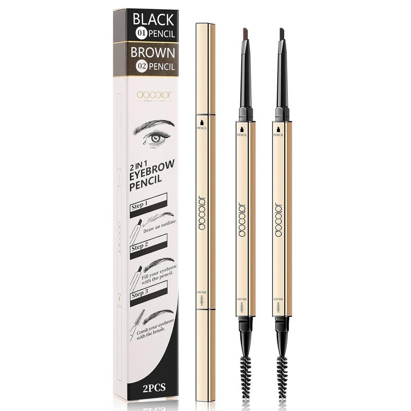 Docolor Makeup Micro Brow Pencil Definer Eyebrow PencilDualSidedUltraFine Mechanical Pencil Soft Brown and Black2 Count