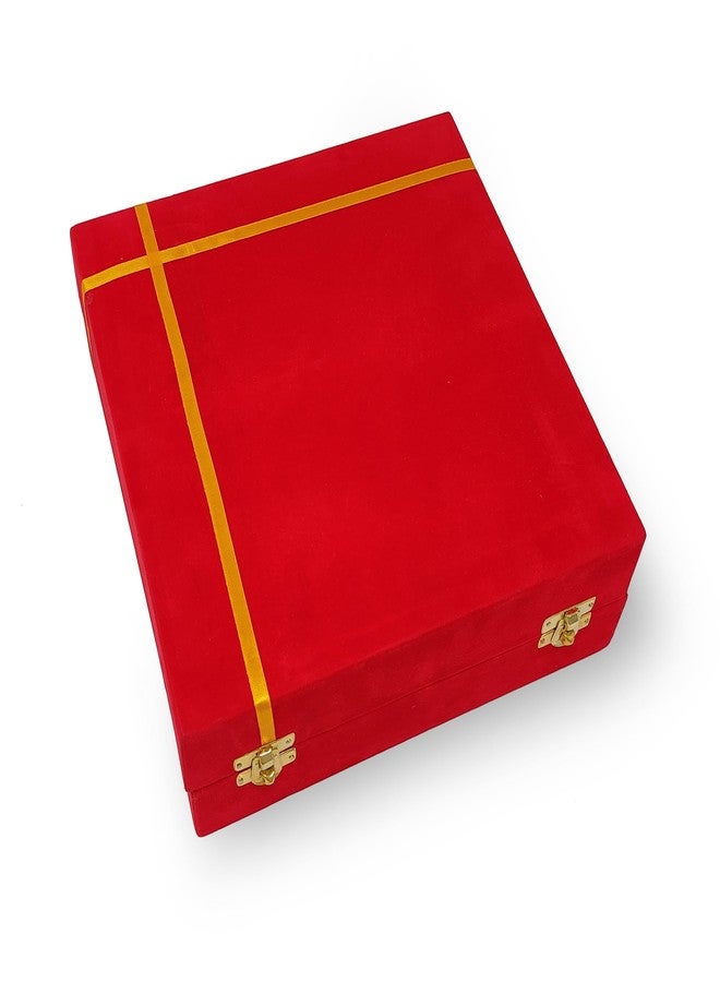 BENGALEN Pooja Thali Set Gold Plated with Red Gift Box Designed 22 cm Puja Plate Kalash Bowl Ghanti Spoon Dhup Dan Diya for Home Office Diwali Wedding Return Gift Items - Image 5