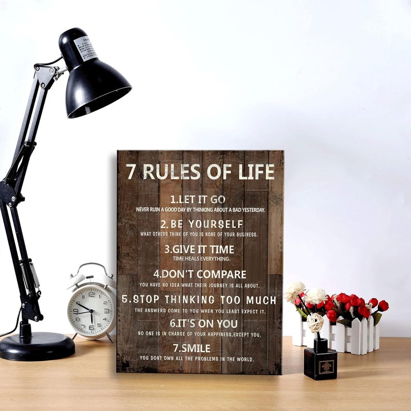 Ploceiny 7 Rules of Life Wall Art Motivational Inspirational Poster Printed on Canvas Wall Decor for Living Room or Office Size11.5 x 15 Inch Framed Canvas Prints For Bedroom or Home Art Decoration Ready to - Image 3