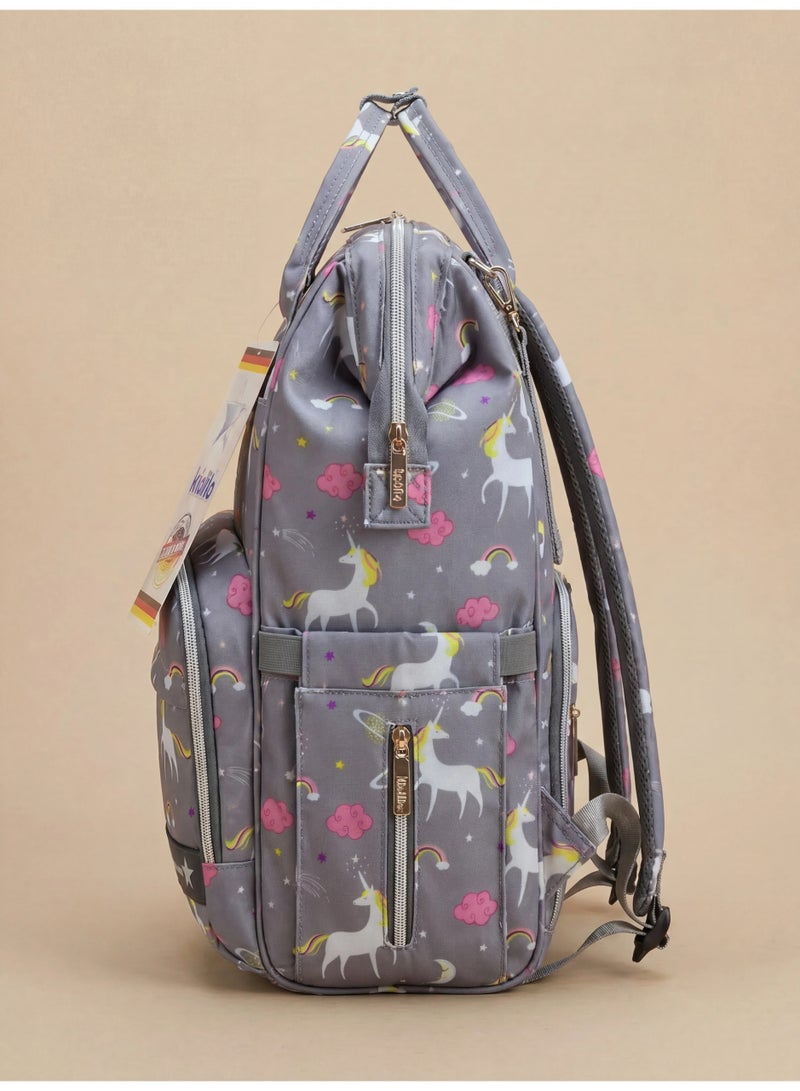 Kidilo Unicorn Baby Diaper Backpack with Changing Mat - Grey - Image 3