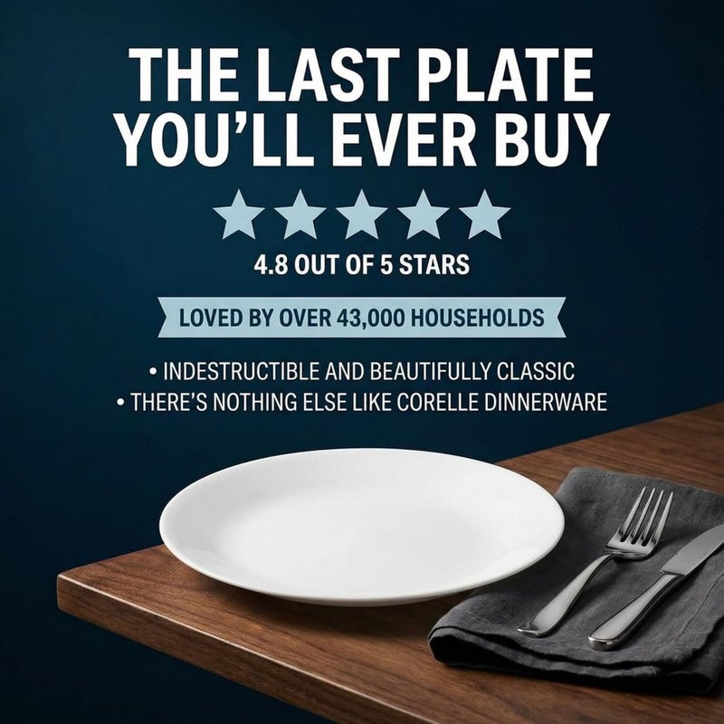 Corelle Vitrelle 6-Piece Salad Plates Set, Triple Layer Glass and Chip Resistant, 8-1/2-Inch Lightweight Round Plates, Winter Frost White - Image 3