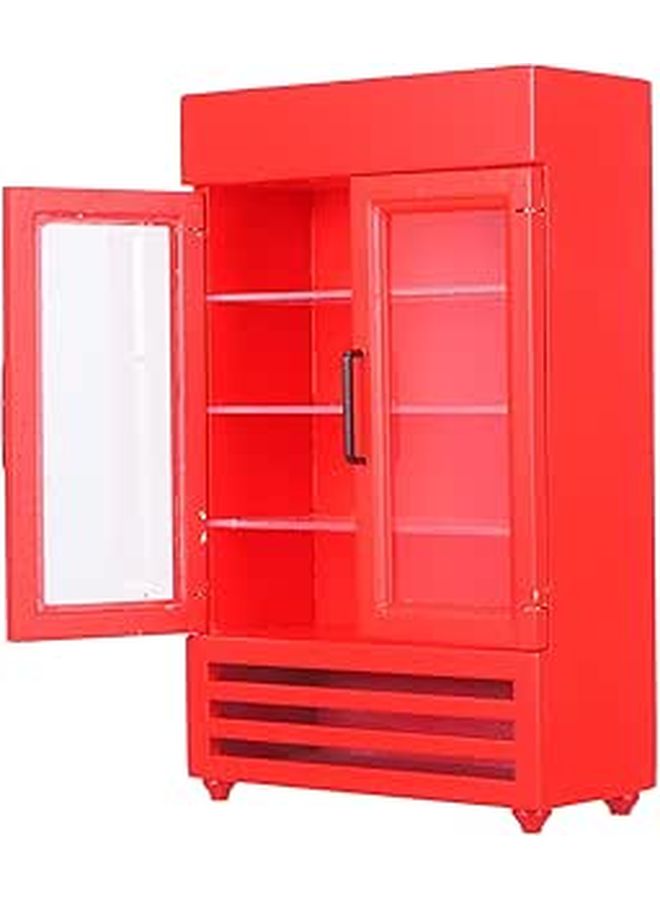 Red Double Door Miniature Refrigerator Model for Dollhouse Kitchen Scene - Image 1